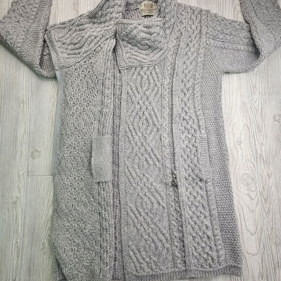 Aran Ireland Handknit Coatigan Cableknit Sweater Coat Shawl Collar Merino Wool L - Picture 7 of 12